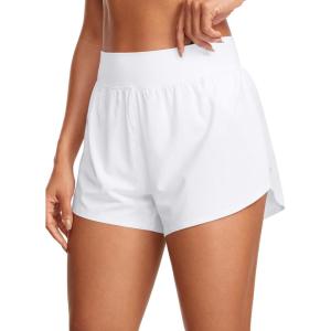 CRZ YOGA High Waisted Split Running Shorts for Women 3″ – Comfy Mesh Liner for Workout Athletic GymTrack Quick Dry(White)