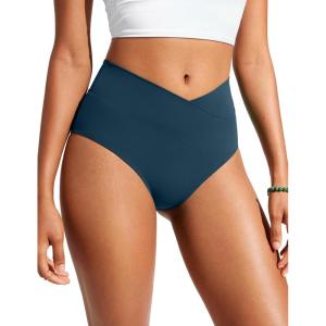 CRZ YOGA High Waisted V Cut Bikini Bottom for Women – Cross Front Bathing Swimsuit Full Coverage Swim Briefs(Insignia Blue)