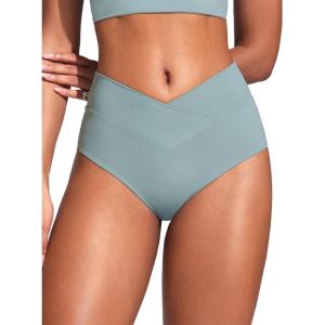 CRZ YOGA High Waisted V Cut Bikini Bottom for Women – Cross Front Bathing Swimsuit Full Coverage Swim Briefs(Light Grayish Blue)