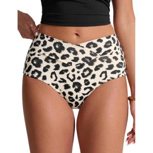 CRZ YOGA High Waisted V Cut Bikini Bottom for Women – Cross Front Bathing Swimsuit Full Coverage Swim Briefs(Primulin Leopard Print)
