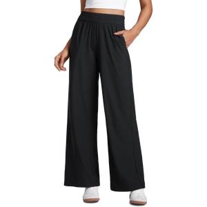 CRZ YOGA Lightweight Drapey Wide Leg Casual Pants for Women 30″ – Flowy Travel Work Loose Fit Summer(Black)