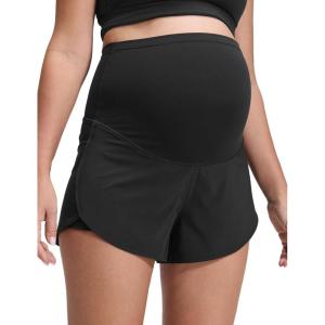 CRZ YOGA Lightweight Maternity Dolphin Workout Shorts 3” – Soft Athletic Running Casual Womens Pregnancy with Liner Pockets(Black)