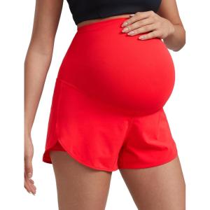 CRZ YOGA Lightweight Maternity Dolphin Workout Shorts 3” – Soft Athletic Running Casual Womens Pregnancy with Liner Pockets(Deep Red)