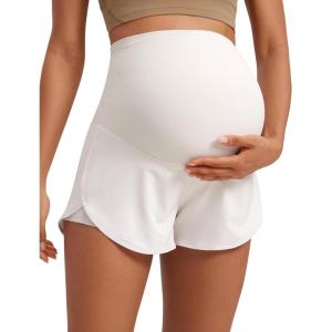 CRZ YOGA Lightweight Maternity Dolphin Workout Shorts 3” – Soft Athletic Running Casual Womens Pregnancy with Liner Pockets(Milky White)