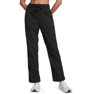 CRZ YOGA Lightweight Straight Leg Workout Pants for Women 28″/30″/32″ – Ruched Casual Work Athletic Joggers with Pockets(Black)