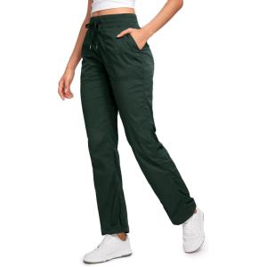 CRZ YOGA Lightweight Straight Leg Workout Pants for Women 28″/30″/32″ – Ruched Casual Work Athletic Joggers with Pockets(Legend Green)