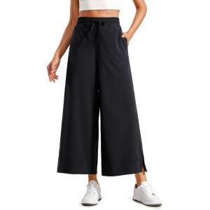 CRZ YOGA Lightweight Wide Leg Cropped Pants for Women 25″ – Casual Travel Work Sweatpants Summer(Black)
