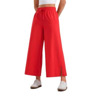CRZ YOGA Lightweight Wide Leg Cropped Pants for Women 25″ – Casual Travel Work Sweatpants Summer(Deep Red)