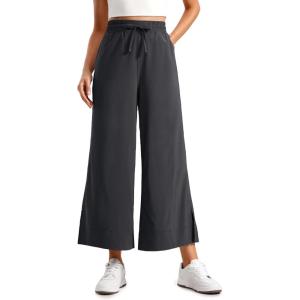 CRZ YOGA Lightweight Wide Leg Cropped Pants for Women 25″ – Casual Travel Work Sweatpants Summer(Graphite Grey)
