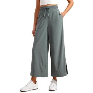 CRZ YOGA Lightweight Wide Leg Cropped Pants for Women 25″ – Casual Travel Work Sweatpants Summer(Grey Sage)