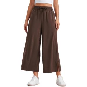 CRZ YOGA Lightweight Wide Leg Cropped Pants for Women 25″ – Casual Travel Work Sweatpants Summer(Hot Fudge Brown)