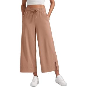 CRZ YOGA Lightweight Wide Leg Cropped Pants for Women 25″ – Casual Travel Work Sweatpants Summer(Mocha Mousse)