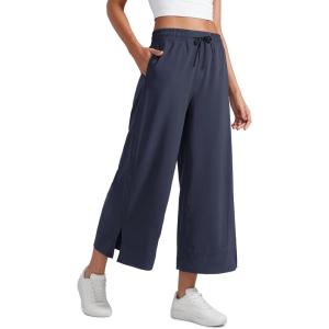 CRZ YOGA Lightweight Wide Leg Cropped Pants for Women 25″ – Casual Travel Work Sweatpants Summer(Navy)