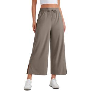 CRZ YOGA Lightweight Wide Leg Cropped Pants for Women 25″ – Casual Travel Work Sweatpants Summer(Nomad Grey)