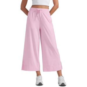 CRZ YOGA Lightweight Wide Leg Cropped Pants for Women 25″ – Casual Travel Work Sweatpants Summer(Pink Peony)
