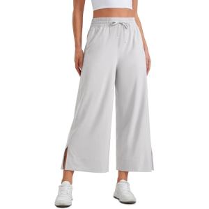CRZ YOGA Lightweight Wide Leg Cropped Pants for Women 25″ – Casual Travel Work Sweatpants Summer(Platinum Grey)