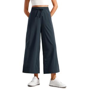 CRZ YOGA Lightweight Wide Leg Cropped Pants for Women 25″ – Casual Travel Work Sweatpants Summer(True Navy)