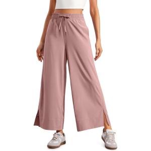 CRZ YOGA Lightweight Wide Leg Cropped Pants for Women 25″ – Casual Travel Work Sweatpants Summer(Twilight Rose Pink)