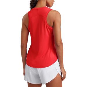 CRZ YOGA Lightweight Workout Tank Tops for Women – Athletic Running Sleeveless Shirts Racerback High Neck T-Shirt(Deep Red)