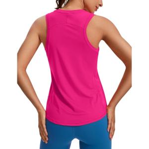 CRZ YOGA Lightweight Workout Tank Tops for Women – Athletic Running Sleeveless Shirts Racerback High Neck T-Shirt(Granita Pink)