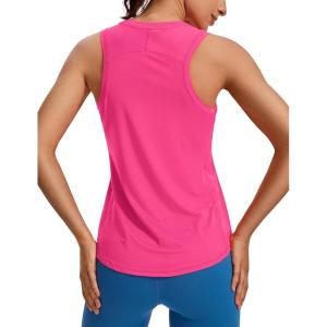 CRZ YOGA Lightweight Workout Tank Tops for Women – Athletic Running Sleeveless Shirts Racerback High Neck T-Shirt(Magenta)