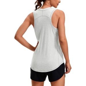 CRZ YOGA Lightweight Workout Tank Tops for Women – Athletic Running Sleeveless Shirts Racerback High Neck T-Shirt(Silver Mist)