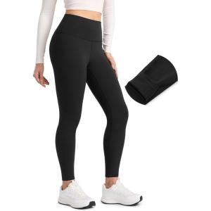 CRZ YOGA Matte Fleece Lined Leggings 28” – Thermal Casual Lounge Workout Womens Yoga Full Length Pants Winter Warm(Black)