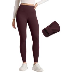 CRZ YOGA Matte Fleece Lined Leggings 28” – Thermal Casual Lounge Workout Womens Yoga Full Length Pants Winter Warm(Ripe Plum)