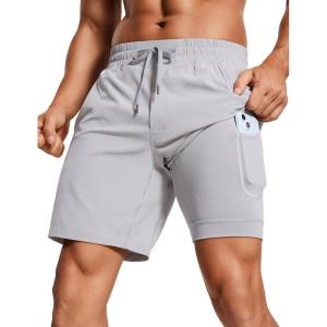 CRZ YOGA Mens 2 in 1 Running Shorts 7″ – Lined Workout Quick Dry Lightweight for Sports Athletic with Pockets(Gull Gray)