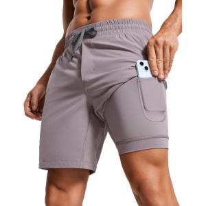 CRZ YOGA Mens 2 in 1 Running Shorts 7″ – Lined Workout Quick Dry Lightweight for Sports Athletic with Pockets(Lunar Rock)