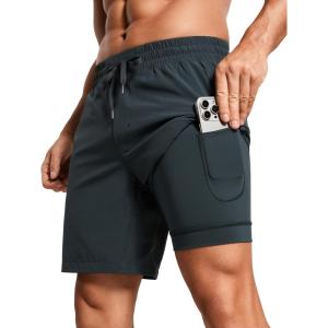 CRZ YOGA Mens 2 in 1 Running Shorts 7″ – Lined Workout Quick Dry Lightweight for Sports Athletic with Pockets(Melanite)