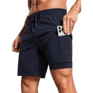 CRZ YOGA Mens 2 in 1 Running Shorts 7″ – Lined Workout Quick Dry Lightweight for Sports Athletic with Pockets(Navy)
