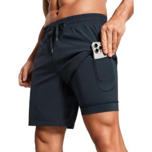 CRZ YOGA Mens 2 in 1 Running Shorts 7″ – Lined Workout Quick Dry Lightweight for Sports Athletic with Pockets(True Navy)