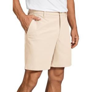 CRZ YOGA Men’s All Day Comfy Golf Shorts – 7″/9″ Stretch Lightweight Flat Front for Casual Work with Pockets(Raw Linen)