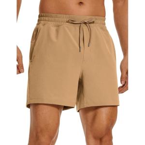 CRZ YOGA Men’s Linerless Workout Shorts 5” – Lightweight Quick Dry for Running Sports Athletic Gym with Pockets(Khaki Sand)