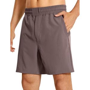 CRZ YOGA Men’s Linerless Workout Shorts 7” – Quick Dry for Running Sports Athletic Gym with Pockets(Brown Rock)