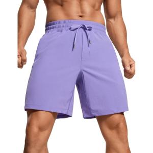 CRZ YOGA Men’s Linerless Workout Shorts 7” – Quick Dry for Running Sports Athletic Gym with Pockets(Dark Lavender Purple)