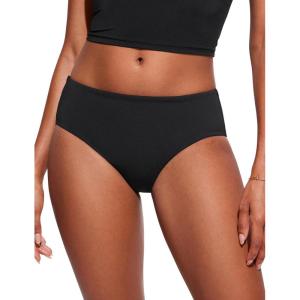 CRZ YOGA Mid Waisted Bikini Bottoms for Women – Full Coverage Bathing Suit Swimsuit Basic Swim Briefs(Black)