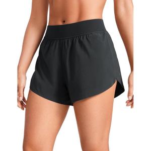 CRZ YOGA Mid Waisted Split Running Shorts for Women 4″ – Comfy Mesh Liner for Workout Athletic Gym Track Quick Dry(Black)