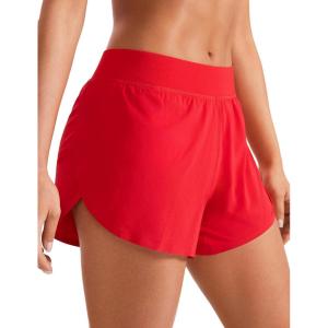 CRZ YOGA Mid Waisted Split Running Shorts for Women 4″ – Comfy Mesh Liner for Workout Athletic Gym Track Quick Dry(Deep Red)