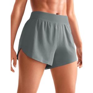 CRZ YOGA Mid Waisted Split Running Shorts for Women 4″ – Comfy Mesh Liner for Workout Athletic Gym Track Quick Dry(Grey Sage)