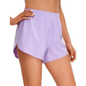 CRZ YOGA Mid Waisted Split Running Shorts for Women 4″ – Comfy Mesh Liner for Workout Athletic Gym Track Quick Dry(Lilac)