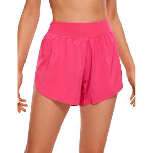 CRZ YOGA Mid Waisted Split Running Shorts for Women 4″ – Comfy Mesh Liner for Workout Athletic Gym Track Quick Dry(Lip Gloss Pink)