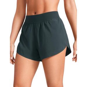 CRZ YOGA Mid Waisted Split Running Shorts for Women 4″ – Comfy Mesh Liner for Workout Athletic Gym Track Quick Dry(Melanite)