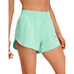 CRZ YOGA Mid Waisted Split Running Shorts for Women 4″ – Comfy Mesh Liner for Workout Athletic Gym Track Quick Dry(Mint Moment)