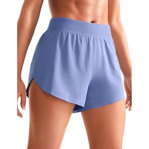 CRZ YOGA Mid Waisted Split Running Shorts for Women 4″ – Comfy Mesh Liner for Workout Athletic Gym Track Quick Dry(Periwinkle Purple)