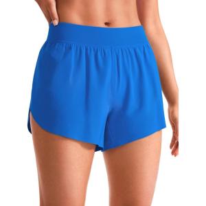 CRZ YOGA Mid Waisted Split Running Shorts for Women 4″ – Comfy Mesh Liner for Workout Athletic Gym Track Quick Dry(Sparkle Blue)
