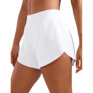 CRZ YOGA Mid Waisted Split Running Shorts for Women 4″ – Comfy Mesh Liner for Workout Athletic Gym Track Quick Dry(White)