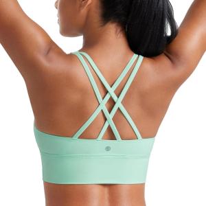 CRZ YOGA Naked Feeling Strappy Longline Sports Bras for Women – Medium Impact Criss Cross Yoga Padded Workout Crop Top(Mint Moment)
