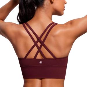 CRZ YOGA Naked Feeling Strappy Longline Sports Bras for Women – Medium Impact Criss Cross Yoga Padded Workout Crop Top(Red Merlot)